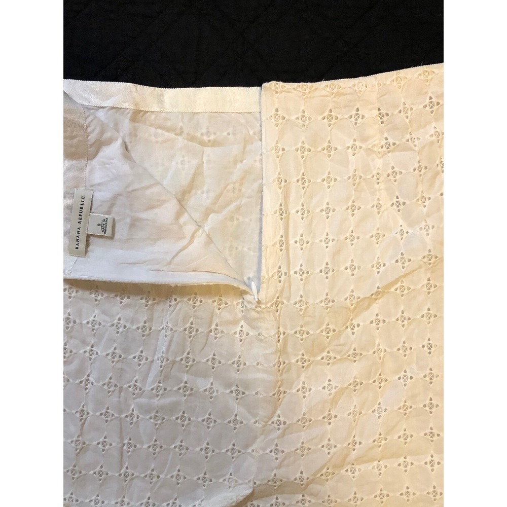 Banana Republic Women's Size 8 Cotton White Eyelet Skirt Knee Length Pencil - Picture 9 of 16